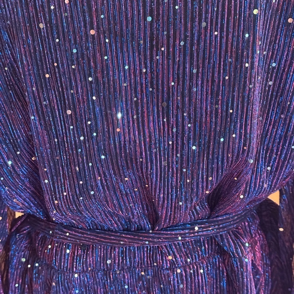 NWT Bloomchic Sequin Mesh Lantern Sleeve Belted Striped Blouse 22-24 Stretch - Picture 8 of 16